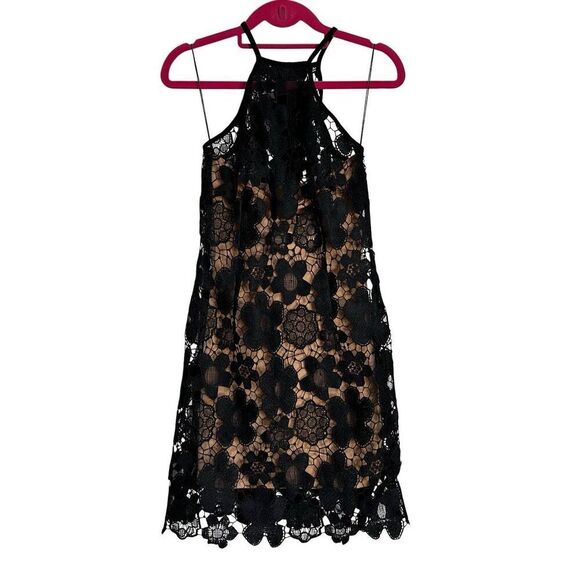 Rumer Mini Dress Women's Small Black Guipure Floral Lace Remi Lined Halter NWT - Picture 1 of 9